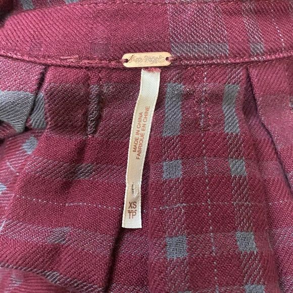 Free People Plaid Burgundy Button Up Above Knee Mini Dress/Top XS - Picture 4 of 4